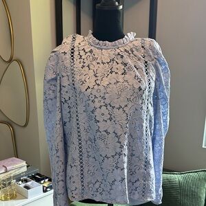 Express Light Blue Lace Long Sleeve Blouse